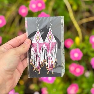 NEW Pink, White & Gold Beaded Earrings